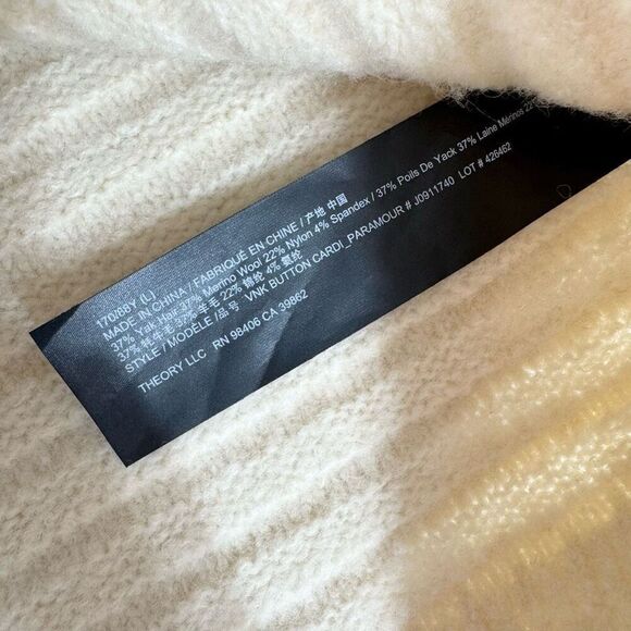 Theory Sweater Cardigan Womens Large Cream Ivory Paramour Merino Wool Yak Blend - Picture 9 of 10